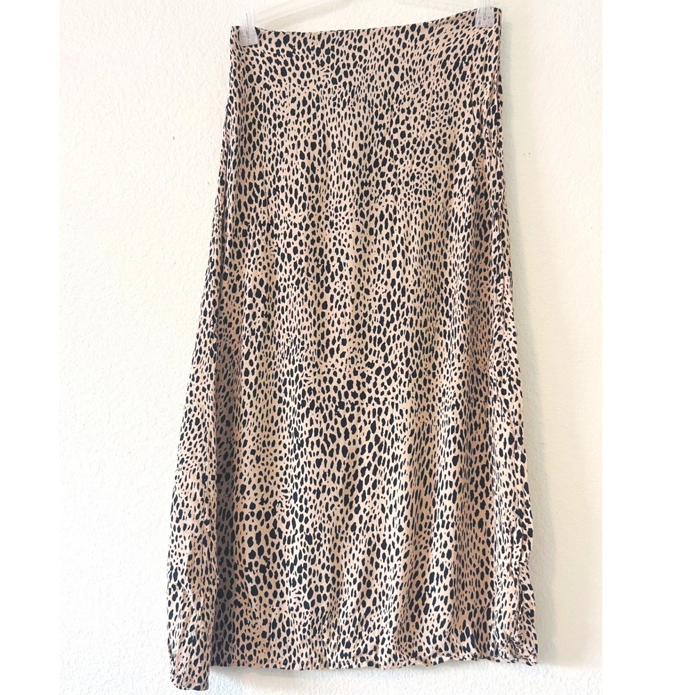 Brandy Melville Festival Leopard Print Midi Skirt Animal Print Viscose Italy XS